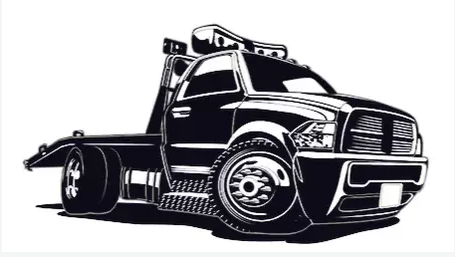 Animated black and white picture of a tow truck parked